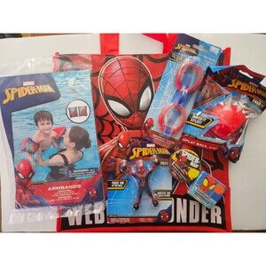 7 PC Spiderman Kids Swimming Toy Set - Inflatable Armbands, Swim Goggles, Toys